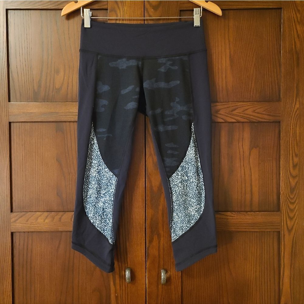 Lululemon Wunder Under Crop Blue Camo Pebble Inkwell Mixed Media Leggings